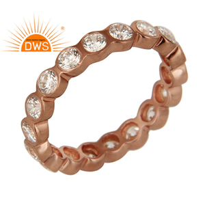 3mm Round Cut Cubic Zirconia 18k Rose Gold Plated Sterling Silver Eternity <b>Ring</b> Classic Collection <b>Dainty</b> Collection - Product Image 1