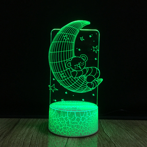 Lámpara de escritorio con USB, luz LED 3D, Luna, oso, ilusión óptica, cambio de 7 colores - Product Image 6