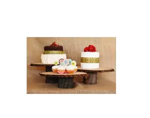 Kayu kue berdiri besar dan kecil dan sedang ukuran mengkilap dipoles untuk dekorasi rumah untuk perlengkapan pesta menggunakan kayu kue berdiri