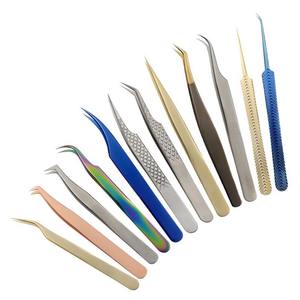 Mini pinzas para extensión de pestañas, Punta inclinada de acero inoxidable, venta al por mayor - Product Image 1