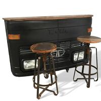 Meuble de bar moderne en bois massif avec base en métal noir, écologique, pour restaurant, hôtel, cuisine, mobilier commercial, style farmhouse, salon