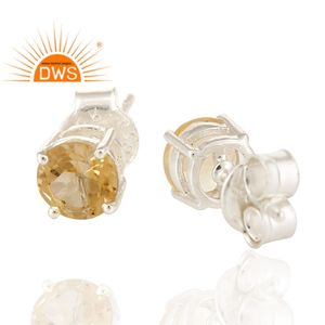 Prong <b>Set</b> Citrine <b>Earrings</b> Wholesale 925 Sterling <b>Silver</b> Designer Round <b>Stud</b> <b>Earrings</b> Jewelry Classic Collection - Product Image 1