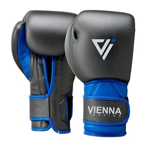Gants de boxe en cuir véritable de vache gris et bleu sur mesure, gants de boxe d'entraînement, gants de kick-boxing thaïlandais - Product Image 2