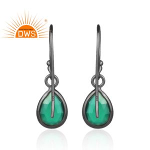 Natural Green Onyx Gemstone Teardrop <b>Earring</b> Jewelry Rhodium Plated Silver <b>Handmade</b> <b>Earring</b> Woman's Jewelry Supplier - Product Image 3