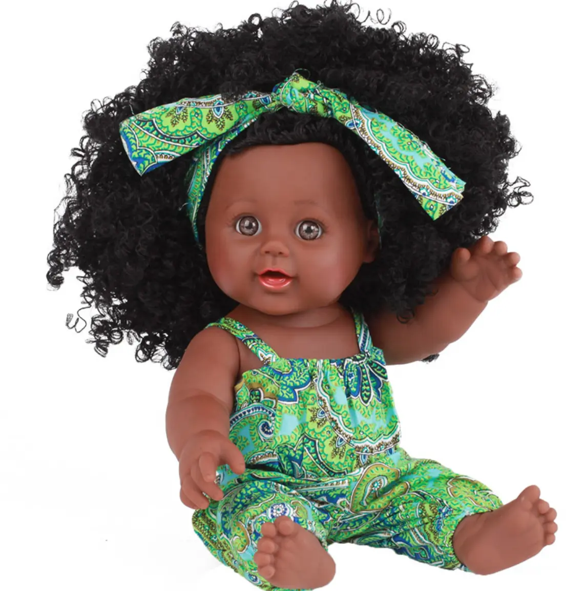 Muñeca de maquillaje negra Afro Ankara, pelo rizado de niña marrón