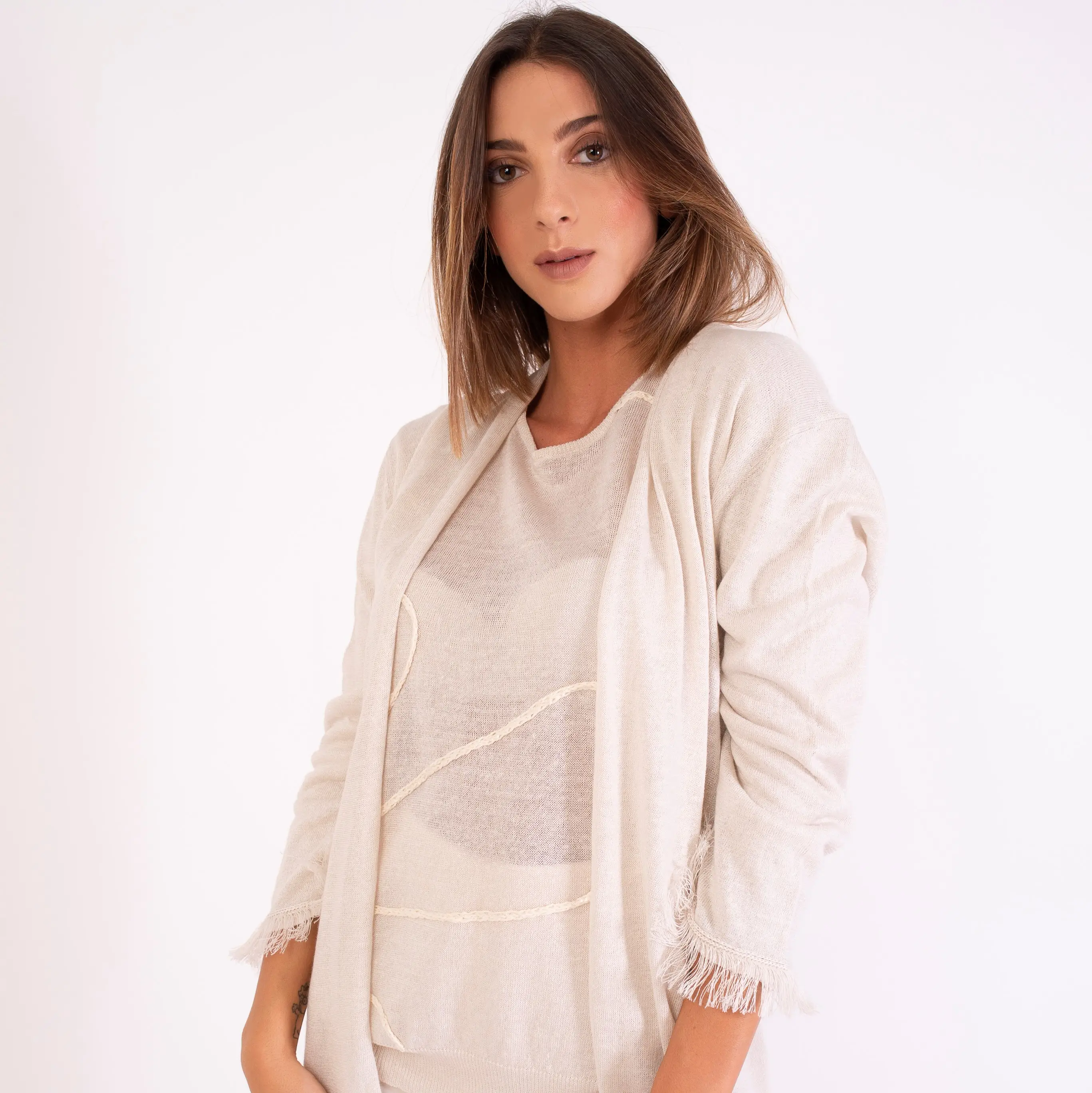 Italian Design high quality casual linen Premium Wholesale Knit Women Summer cardigan long sleeves