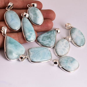 Colgantes de Larimar, diseño hecho a mano, regalo de plata 100% Natural, Plata de Ley 925 a la moda - Product Image 3