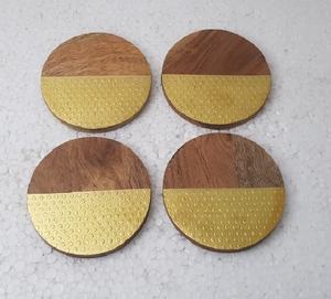 Posavasos de latón y madera con diseño de flores, conjunto de accesorios de regalo, caja OEM personalizada clásica, 6 uds. - Product Image 4