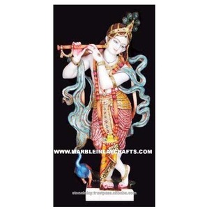 Sculpture Fine en marbre du Vietnam, magnifique travail de la première qualité, Statue de Krishna avec paon, - Product Image 1