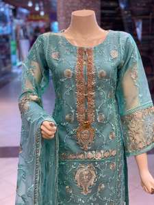 Vêtements brodés Salwar Kameez style pakistanais pour femmes costumes en organza tissu vêtements indiens et pakistanais - Product Image 6