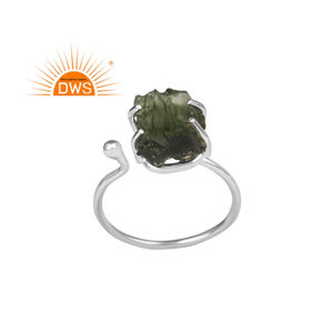 Czech Republic Raw Moldavite Gemstone <b>Sterling</b> <b>Silver</b> <b>Adjustable</b> <b>Ring</b> Jewelry For Christmas Supplier - Product Image 2