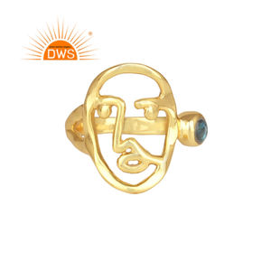 Bague en argent plaqué or pour hommes, création de bijoux en pierre précieuse, Labradorite naturelle, vente en gros - Product Image 1