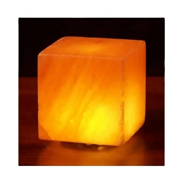 Lampe à sel himayen en, USB, en forme de Cube avec Base en bois, personnalisé, style OEM, ODM, pour décoration intérieure de qualité supérieure