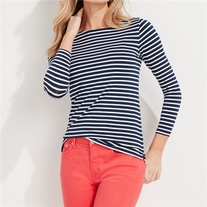 Wholesale Casual Women Striped Long Sleeve Round Neck t shirt - Product Image 5