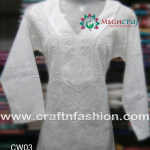 Tunique d'été en coton blanc brodé à la main avec broderie Chikan ELEGANCE-Femme Adulte En stock - Product Image 3