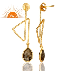 Handmade Gold Plated Silver Earring Labradorite Gemstone Earring Designer Jewelry Manufacturer - Product Image 3