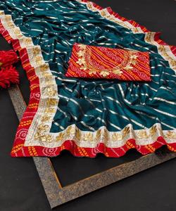 Auto conçu fête porter Designer soie brodé Saree avec chemisier pièce douce soie dentelle bordure Sari vêtements de mariage femmes dernier ApparelGarment - Product Image 5