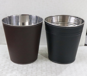 Cubo de hielo cubierto de cuero PU marrón, fabricado en acero inoxidable para botellas de vino o enfriador de vino, fabricante y proveedor de la India - Product Image 4