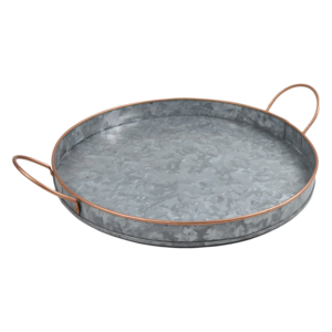 Plateau rond en métal galvanisé avec finition de couleur gris Design pour la maison et l'hôtellerie Vaisselle de cuisine Design Plateau de service - Product Image 5