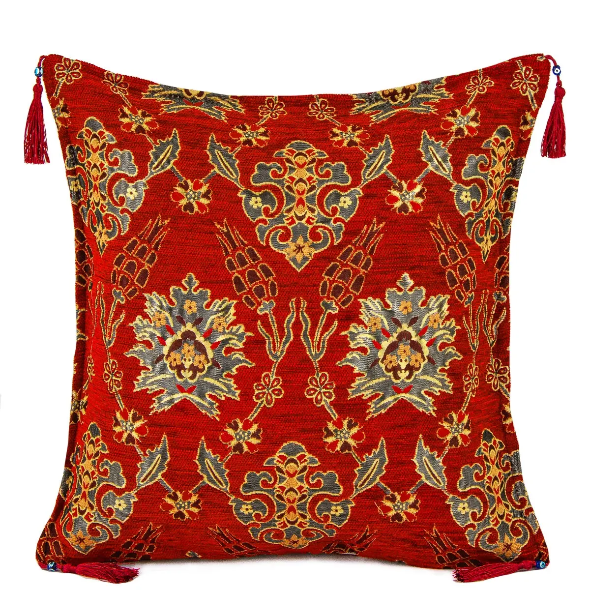 Sarung Bantal Turki Merah Tradisional dengan Desain Tulip dari Turki