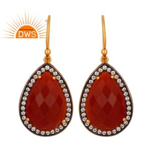 Indian 925 Silver <b>Earrings</b> Wholesale Gold Plated Jewelry Supplier CZ & <b>Red</b> Onyx Gemstone Pear <b>Drop</b> <b>Earrings</b> Jewelry Wholesaler - Product Image 1