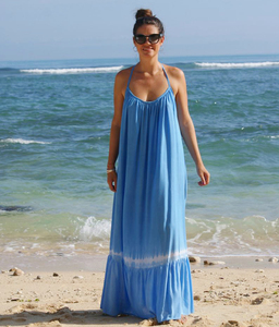 ชุดเดรสยาวพิมพ์ลายผ้าเรยอนสำหรับผู้หญิง,ชุดชายหาดแบบโรแมนติกมัดย้อมสำหรับฤดูร้อน - Product Image 3