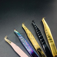 Pince à épiler russe en acier inoxydable à angle de 90 degrés, fine, antistatique, durable, précision, pointe en fibre, extension de cils