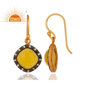 925 Silver <b>Gold</b> Plating Jewelry Supplier Yellow Moonstone Cushion Shape CZ <b>Dangle</b> <b>Earring</b> Gemstone Jewelry Wholesaler - Product Image 3