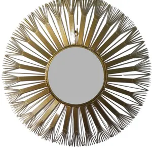 Dekorativer Sunburst Spiegel Blumen förmiges Metall Wand dekor Wand montage Hängendes Metall, rundes Blatt Design Moderner Kunst spiegel