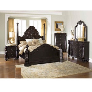 Ensemble de chambre à coucher en bois de teck moderne noir mat léger, taille personnalisée, prix de vente - Product Image 1
