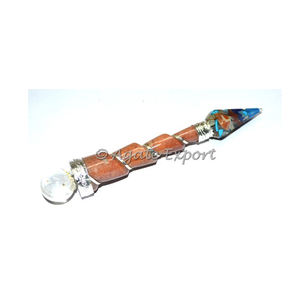 Peach Aventurine Natural Stone <b>Orgone</b> Pendulum Wands for EMF Protection <b>Crystal</b> Stone Wand for Yoga - Product Image 1