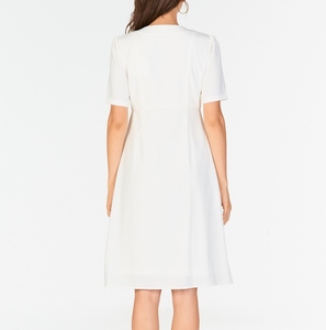 Nuevo Vestido Formal de Lino 100% Blanco, Manga Corta, Cuello en V, Largo hasta la Rodilla, Transpirable, Lavable y de Corte Holgado - Product Image 5