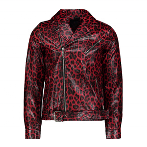 Chaqueta Bomber de Cuero Rojo Hecha a Medida, Textura de Piel de Leopardo, Cierre de Cremallera, Impermeable, Talla Grande, Secado Rápido, Elegante para Invierno, de Piel de Oveja - Product Image 1