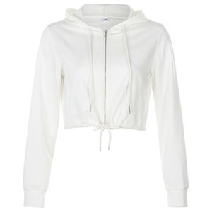 เสื้อฮู้ดดี้แขนยาวคุณภาพสูงสำหรับผู้หญิง สไตล์ไฮสตรีท ปักโลโก้ตามสั่ง ผ้าฟลีซบุขนด้านใน พิมพ์ลายถักแบบครอปสั้น สำหรับฤดูใบไม้ผลิ - Product Image 5