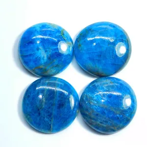 Batu Apatite 4 buah batu alam biru terang Apatite cabochon Apatite batu longgar grosir batu permata untuk membuat perhiasan