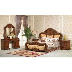 Lujo hecho a mano de madera de teca muebles de dormitorio conjunto recién diseñado francés muebles de dormitorio de estilo de lujo de madera maciza dormitorio de matrimonio - Product Image 1
