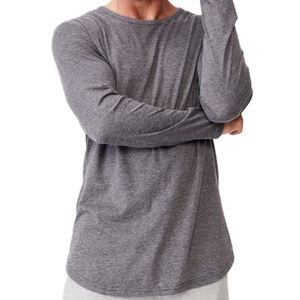 Camiseta de manga larga de cáñamo para hombre, Camisa de algodón orgánico, dobladillo liso en blanco, cuello redondo, productos en oferta - Product Image 3