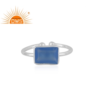 925ออกแบบสเตอร์ลิงสีฟ้า Chalcedony แหวนพลอยแฮนด์เมดแหวนเงินผู้ผลิตเครื่องประดับ - Product Image 1