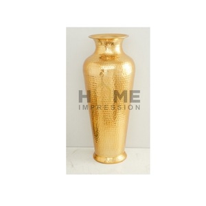 Grand grand nouveau design de texture bel art aluminium moulé pvd or longue durée fini mat couleur or vase à fleurs - Product Image 6