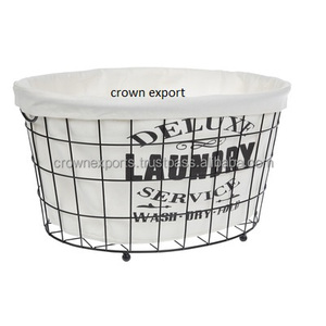 metal with printed cotton lining inside <b>laundry</b> <b>basket</b> iron <b>laundry</b> <b>basket</b> for home use from india high quality in material - Product Image 3