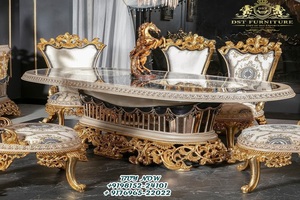 Muebles de Comedor de Lujo Estilo Real, Muebles de Comedor Elegantes con Tallado Dorado, Muebles de Comedor de Alta Gama con Tallado Pesado - Product Image 4