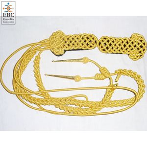 Cordon en Mylar doré, fil français, aiguillette à double pointe métallique, tricoté à la main, avec boules de polyester et de laine pour cordons d'uniforme - Product Image 3