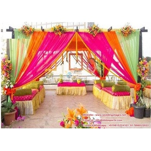 Mehendi Haldi จัดกลางแจ้งที่สวยงามสหรัฐอเมริกาสดใสสไตล์ Mehndi พิธีแต่งงานที่นั่งกลางแจ้งสีสันสดใส - Product Image 1