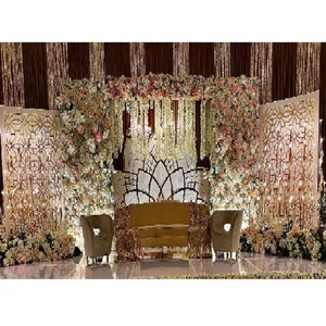 Wedding Event Metal Props Decor for Stage Gorgeous Wedding White <b>Gold</b> Lotus <b>Backdrop</b> Iron Wedding Props for Stage Decoration - Product Image 1