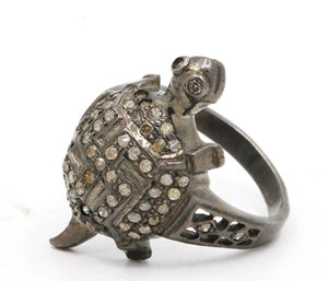 Turtle-Natural corte redondo diamante piedra preciosa 925 plata esterlina sólida negro rodio plateado anillos hechos a mano joyería para venta al por mayor - Product Image 1