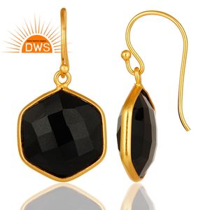 Bezel <b>Set</b> Black Onyx Dangle Earrings <b>Jewelry</b> Manufacturer 18k <b>Gold</b> Plated 925 Silver Designer Earrings <b>Jewelry</b> Supplier - Product Image 3