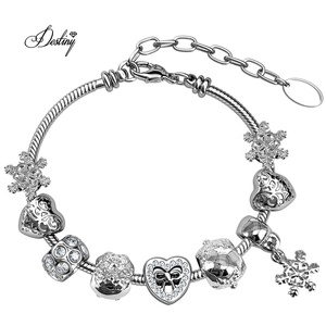 Feliz copo de nieve corazón encanto cuentas <span class=keywords><strong>pulsera</strong></span> adornado con cristales <span class=keywords><strong>Swarovski</strong></span> Navidad Daisini mejor amigo regalo joyería - Product Image 1