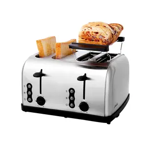 Toaster de pão elétrico, aço inoxidável clássico, automático pop-up 2 4 fatias