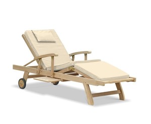 Chaise longue en teck massif avec coussins, inclinable, pliable, pour patio extérieur, design moderne, mobilier de plage en bois portable - Product Image 6