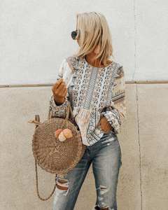 À la mode bohème grand jonc de mer tissé pochette femmes brodé plage Polyester doublure été écologique deux ouvert - Product Image 6